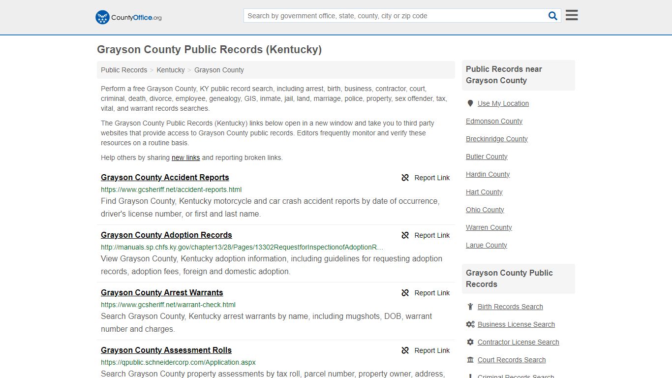 Public Records - Grayson County, KY (Business, Criminal, GIS, Property ...